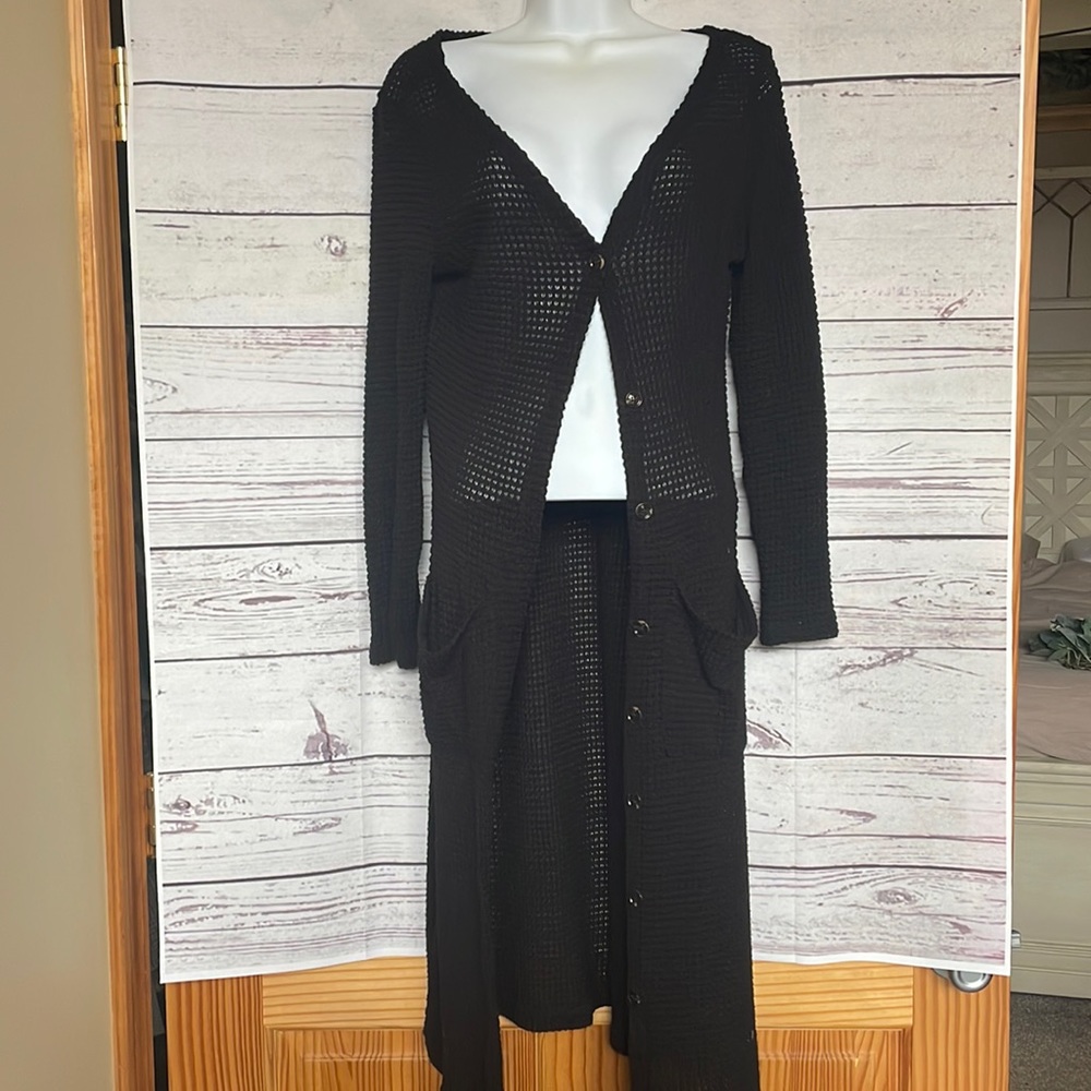Long waffle knit cardigan